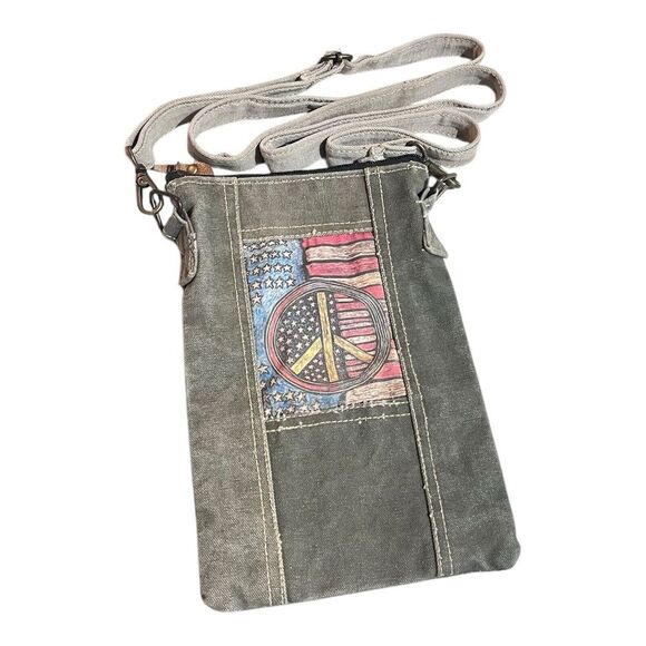 Vintage Addiction American Flag Peace Green Crossbody‎ Bag Purse - Picture 1 of 7